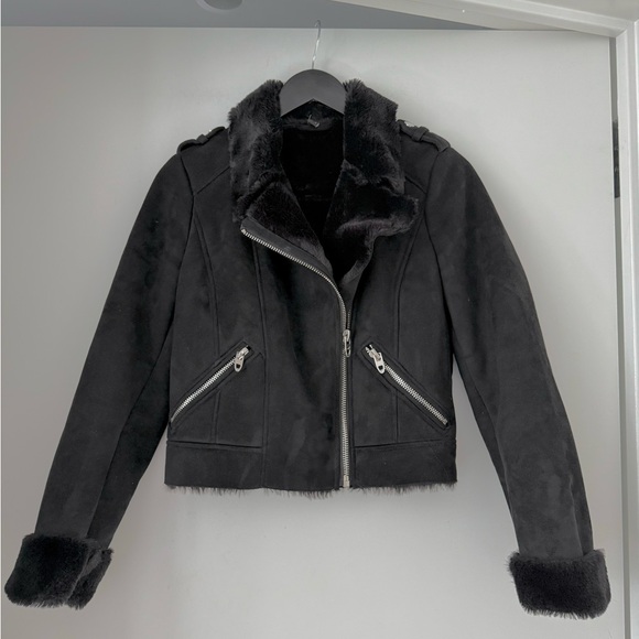 Zara TRF Black Faux Suede & Fur Cropped Moto Jacket - Picture 4 of 5